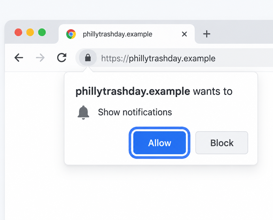 Chrome’s notification permission prompt with “Allow” highlighted