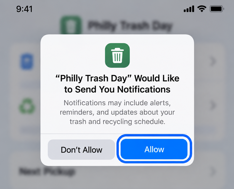 The iOS notification permission dialog with “Allow” highlighted